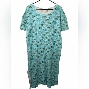 Key West Fashions Hand Printed Fish Blue Cotton Shift Dress